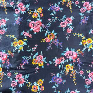 Vintage black floral sateen cotton blend fabric yardage